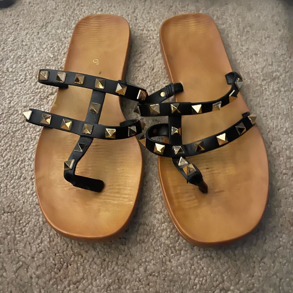 black stud slide on sandals